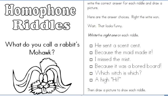 Homophone Riddles Joke Book Freebie at Second Story Window