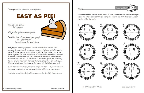 Easy as Pie Game Rules and Skill Sheet