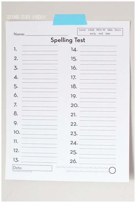 Words Their Way Spelling Test Form