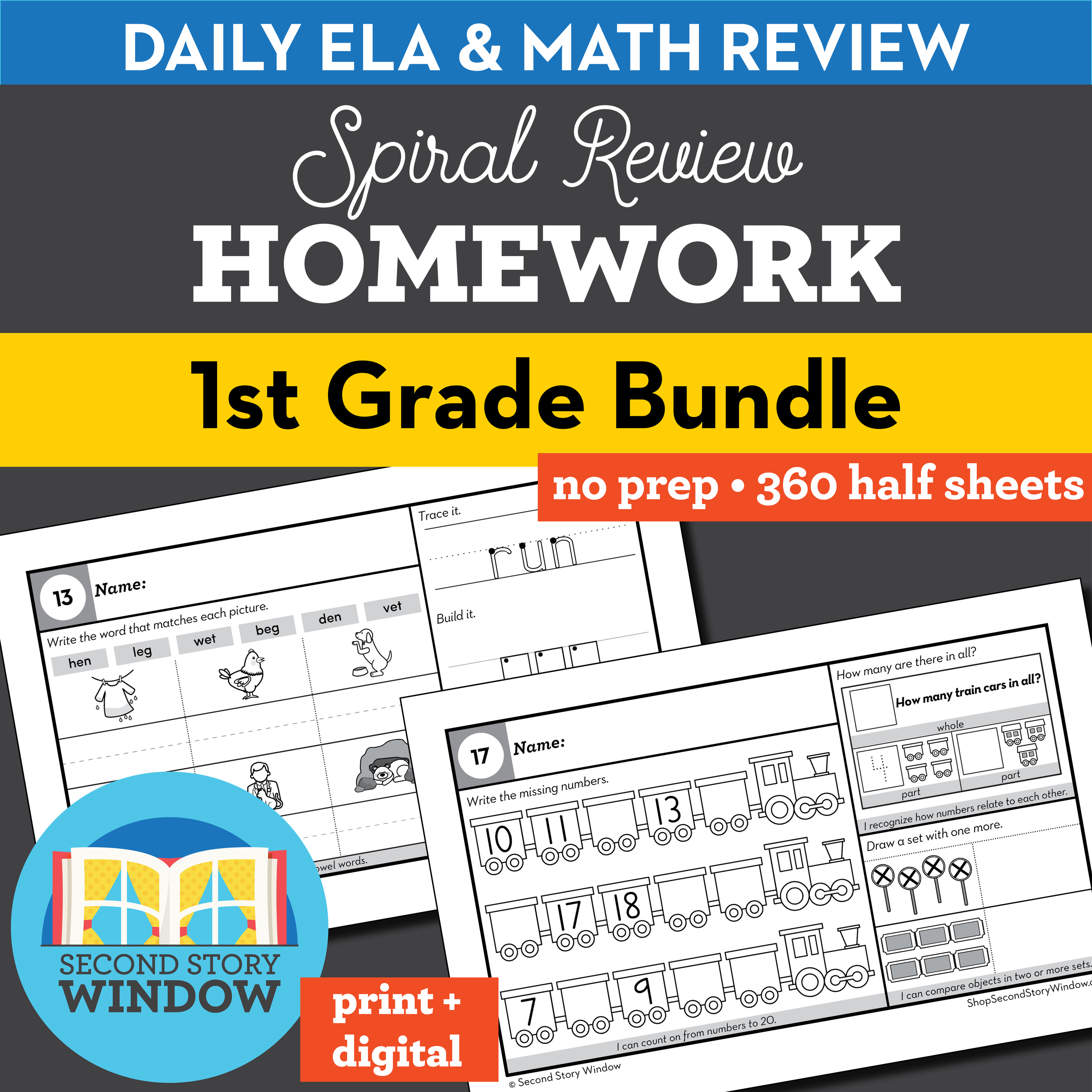 1st Grade Homework • Spiral Review Math and ELA Homework 1st - Second