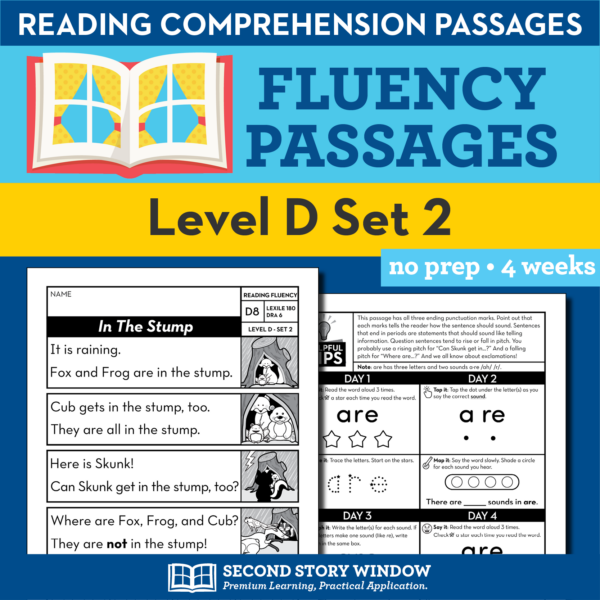 Decodable Passages Reading Fluency and Sight Word Practice Level D Set 2