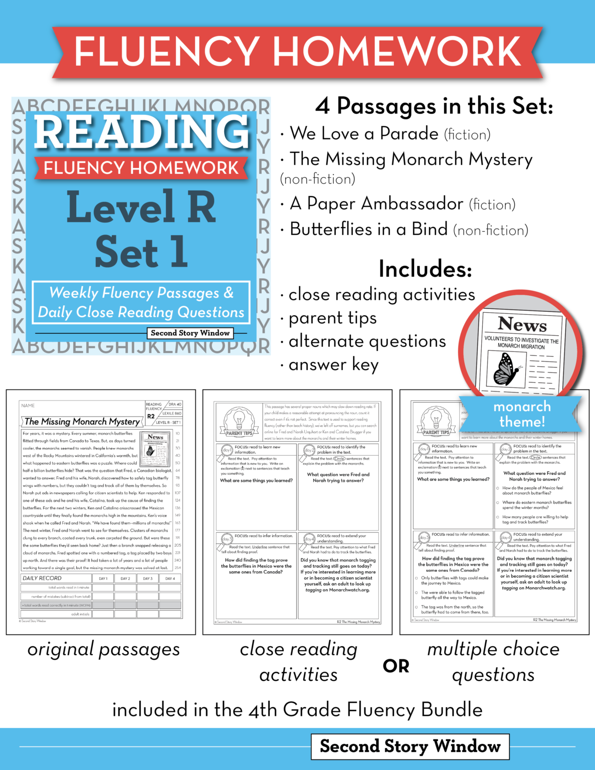 Reading Fluency Homework Level R Set 1 - Second Story Window