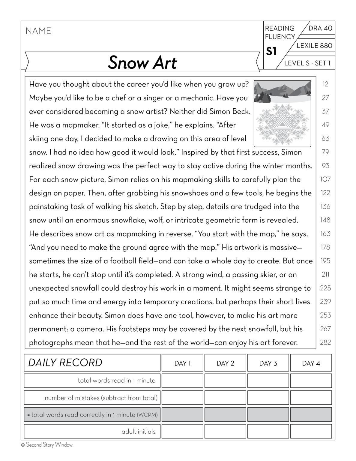 Reading Fluency Homework Level S Set 1 - Second Story Window