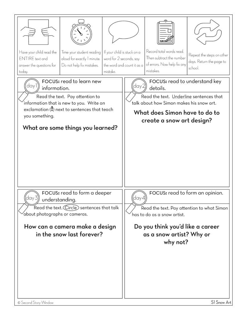 Reading Fluency Homework Level S Set 1 - Second Story Window