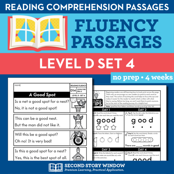 Decodable Passages Reading Fluency and Sight Word Practice Level D Set 4