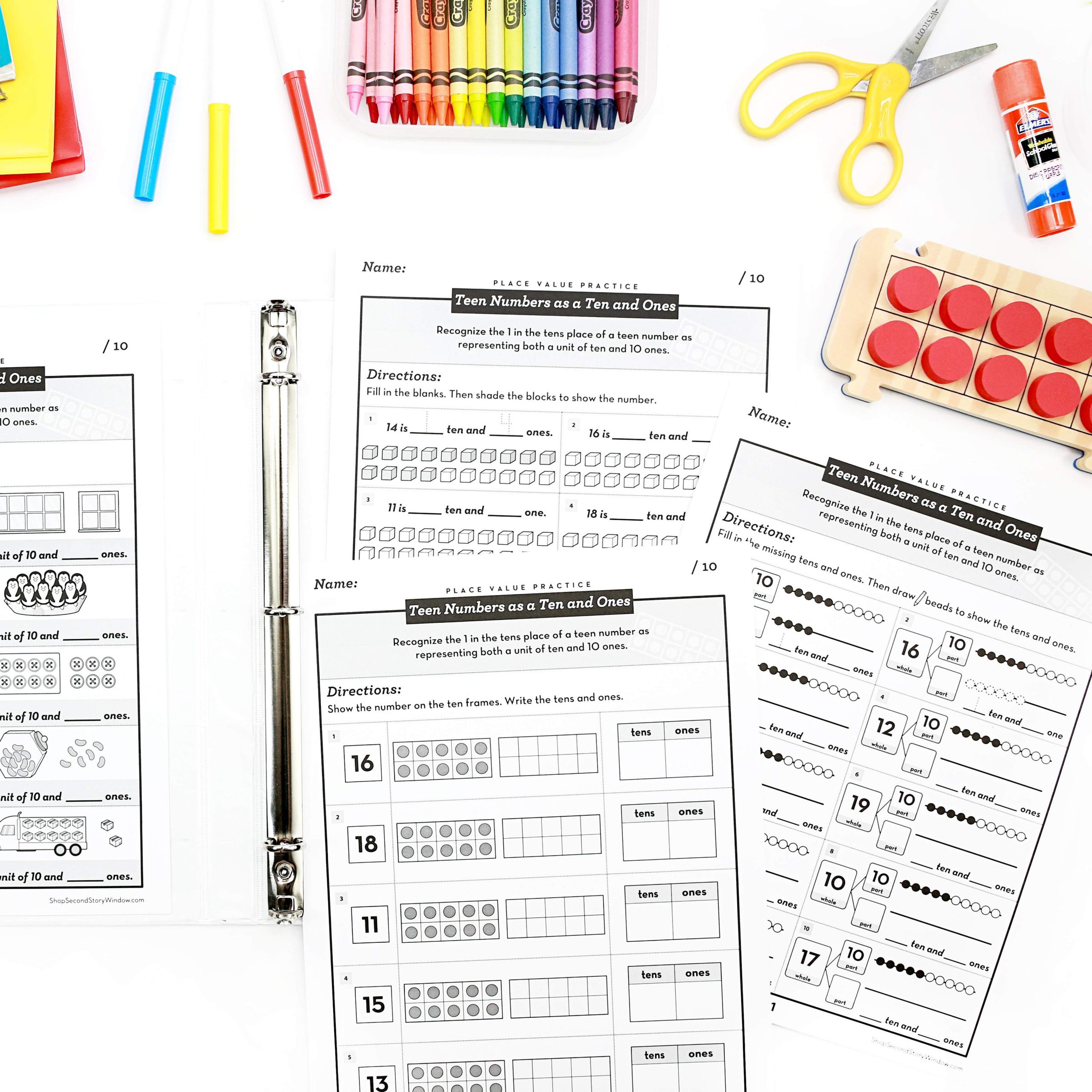 Place Value Worksheets - Teen Numbers as Ten and Ones (Set 3) - Image 3