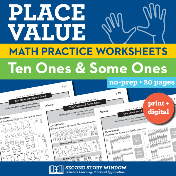 Place Value Practice Worksheets - Ten Ones and Some Ones (Set 1)