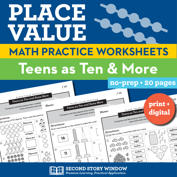 Place Value Worksheets for Teen Numbers with Place Value Tens and Ones (Set 2)