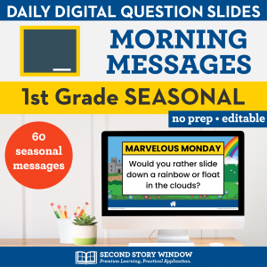 1st Grade Seasonal and Holiday Morning Messages Google Slides for Morning Meeting