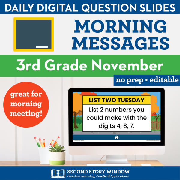 3rd Grade November Morning Messages Google Slides and Printables for Morning Meeting