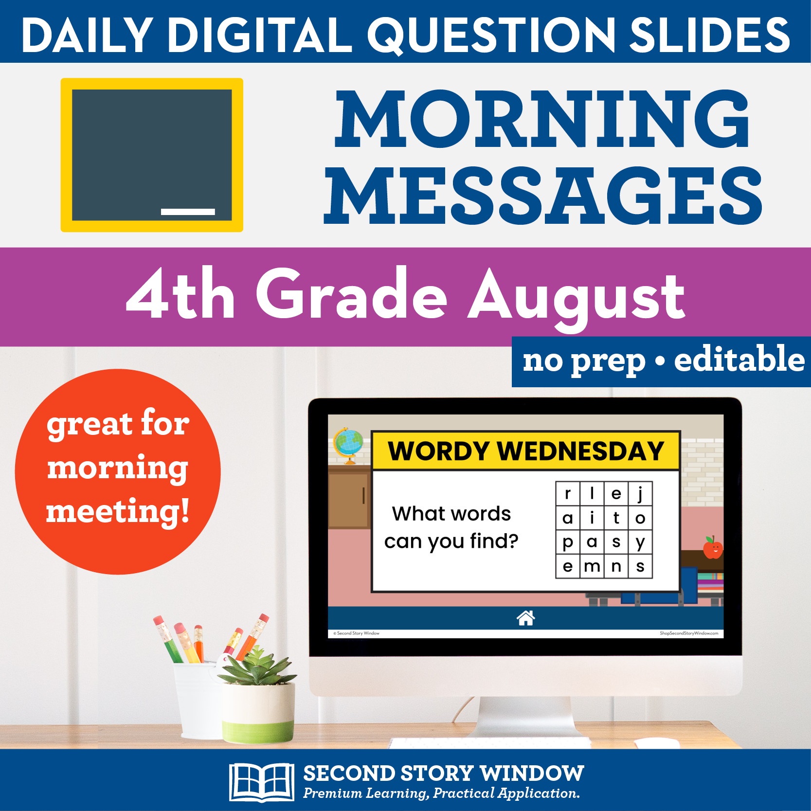 4th Grade August Morning Messages Google Slides and Printables for Morning Meeting