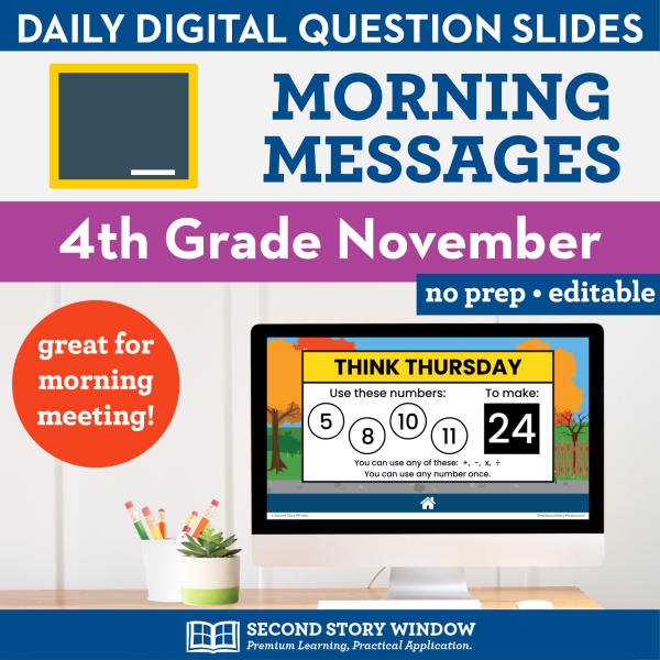 4th Grade November Morning Messages Google Slides and Printables for Morning Meeting