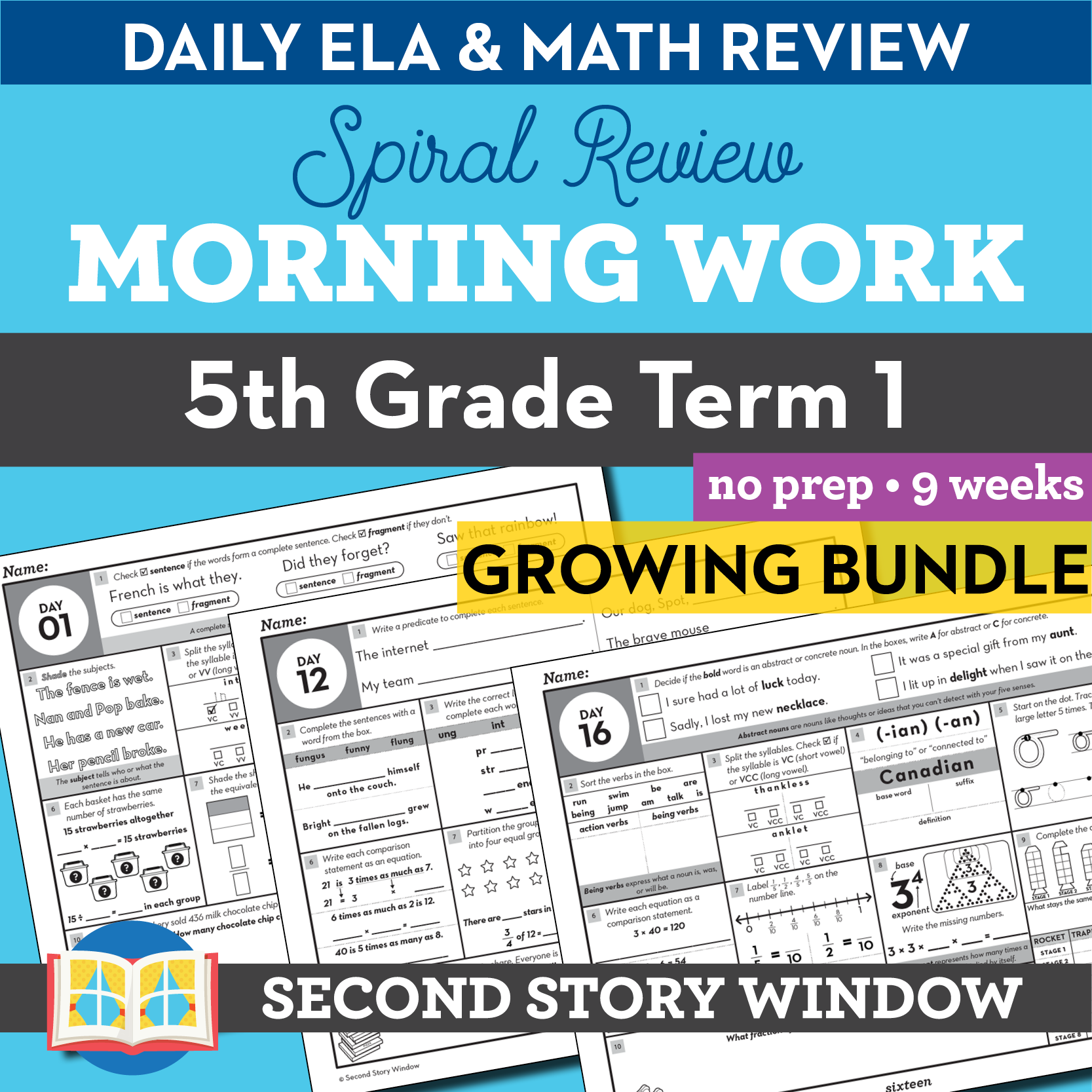 5th Grade Morning Work Term 1 Math and ELA Fifth Grade Spiral Review ...