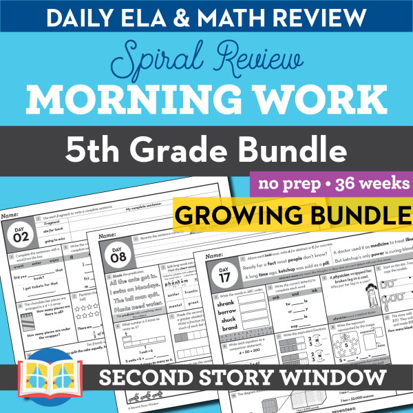 GROWING BUNDLE 5th Grade Morning Work Spiral Review Math and ELA Worksheets for Fifth
