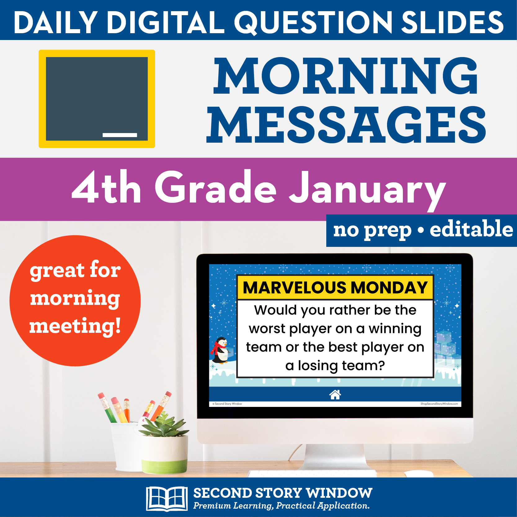 4th Grade January Morning Messages Google Slides and Printables for Morning Meeting