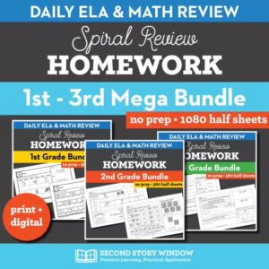 Math Homework & ELA Homework BUNDLE Daily Spiral Review for Grades 1, 2 & 3